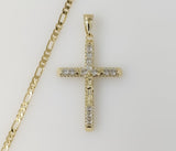 Plated Blinged Cross 3mm Figaro Chain Necklace