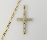 Plated Blinged Cross 4mm Figaro Chain Necklace