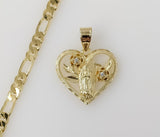 Plated Heart Virgin Mary 5mm Figaro Chain Necklace