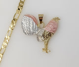 Plated Tri-Color Rooster 5mm Figaro Chain Necklace