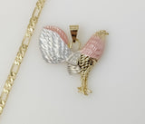 Plated Tri-Color Rooster 4mm 14K Diamond Cut Figaro Chain Necklace