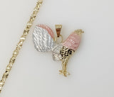 Plated Tri-Color Rooster 4mm Star Chain Necklace