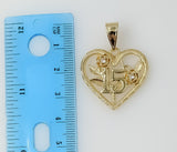 Plated Heart "My 15" Quince 4mm 14K Diamond Cut Figaro Chain Necklace