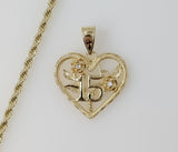 Plated Heart "My 15" Quince 3mm Rope/Braided Chain Necklace