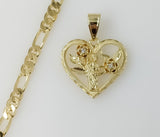 Plated Heart Saint Jude 5mm Figaro Chain Necklace