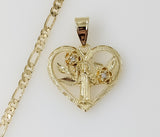 Plated Heart Saint Benedict 3mm Figaro Chain Necklace