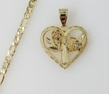 Plated Heart Saint Benedict 4mm Figaro Chain Necklace