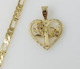 Plated Heart Saint Benedict 5mm Figaro Chain Necklace