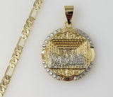 Plated Multicolor The Last Supper 4mm 14K Diamond Cut Figaro Chain Necklace