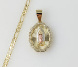 Plated Tri-Color Virgin Mary 3mm Figaro Chain Necklace