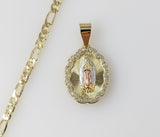 Plated Tri-Color Virgin Mary 4mm Figaro Chain Necklace
