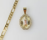 Plated Tri-Color Virgin Mary 5mm Figaro Chain Necklace