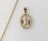 Plated Tri-Color Virgin Mary 2mm Rope/Braided Chain Necklace