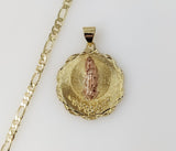 Plated Multicolor Virgin Mary 4mm Figaro Chain Necklace
