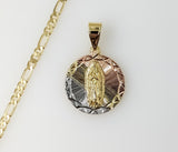 Plated Tri-Color Virgin Mary 3mm Figaro Chain Necklace