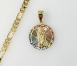 Plated Tri-Color Virgin Mary 5mm Figaro Chain Necklace
