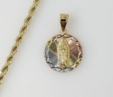 Plated Tri-Color Virgin Mary 4mm Rope/Braided Chain Necklace