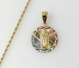 Plated Tri-Color Virgin Mary 2mm Rope/Braided Chain Necklace