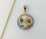 Plated Tri-Color Virgin Mary 2mm Rope/Braided Chain Necklace