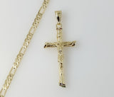 Plated Cross 4mm 14K Diamond Cut Figaro Chain Necklace
