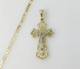 Plated Tri-Color Cross 3mm Figaro Chain Necklace