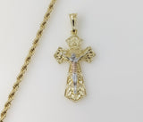 Plated Tri-Color Cross 4mm Rope/Braided Chain Necklace