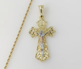 Plated Tri-Color Cross 2mm Rope/Braided Chain Necklace
