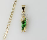 Plated Dainty Multicolor Saint Jude 14K 3mm Cuban Chain Necklace