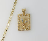 Plated Small Tri-Color Archangel Saint Michael 3mm Figaro Chain Necklace