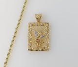 Plated Small Tri-Color Archangel Saint Michael 2mm Rope/Braided Chain Necklace