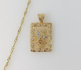 Plated Small Tri-Color Archangel Saint Michael 14K Twist Chain Necklace