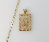 Plated Small Tri-Color Archangel Saint Michael 14K 3mm Cuban Chain Necklace