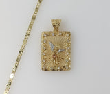 Plated Small Tri-Color Archangel Saint Michael 2mm Star Solid Chain Necklace