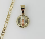 Plated Dainty Tri-Color Virgin Mary 3mm Figaro Chain Necklace