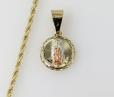 Plated Dainty Tri-Color Virgin Mary 2mm Rope/Braided Chain Necklace