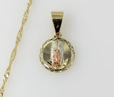 Plated Dainty Tri-Color Virgin Mary 14K Twist Chain Necklace