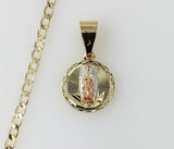 Plated Dainty Tri-Color Virgin Mary 14K 3mm Cuban Chain Necklace
