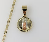 Plated Dainty Tri-Color Virgin Mary 2mm Star Solid Chain Necklace