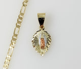 Plated Dainty Tri-Color Virgin Mary 3mm Figaro Chain Necklace