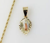Plated Dainty Tri-Color Virgin Mary 2mm Rope/Braided Chain Necklace