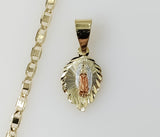 Plated Dainty Tri-Color Virgin Mary 3mm Flat Mariner Anchor Chain Necklace
