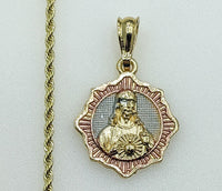 Plated Tri-Color Sacred Heart of Jesus 2mm Rope/Braided Chain Necklace