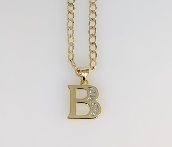 Plated Dainty Letter "B" 3mm Cuban Chain Necklace