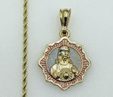 Plated Tri-Color Sacred Heart of Jesus 2mm Rope/Braided Chain Necklace