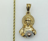 Plated Tri-Color Sacred Heart of Jesus 2mm Rope/Braided Chain Necklace