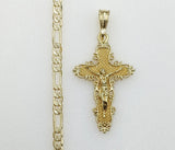 Plated Cross 4mm 14K Diamond Cut Figaro Chain Necklace