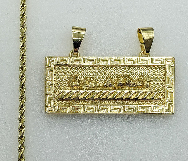 Plated The Last Supper Bar Pendant 2mm Rope/Braided Chain Necklace
