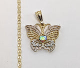 Plated Tri-Color Butterfly 3mm Star Chain Necklace