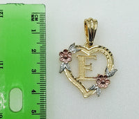 Plated Tri-Color Letter "E" Heart Pendant