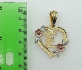 Plated Tri-Color Heart Letter "E" 4mm 14K Diamond Cut Figaro Chain Necklace